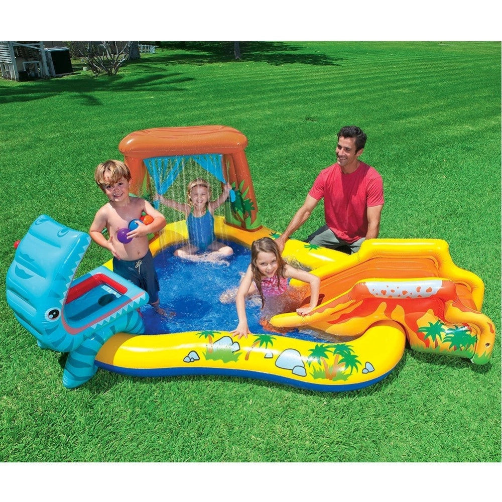 Trade Shop - Piscina Parco Giochi Gonfiabile Con Dinosauro Con Scivolo Canestro Doccia -