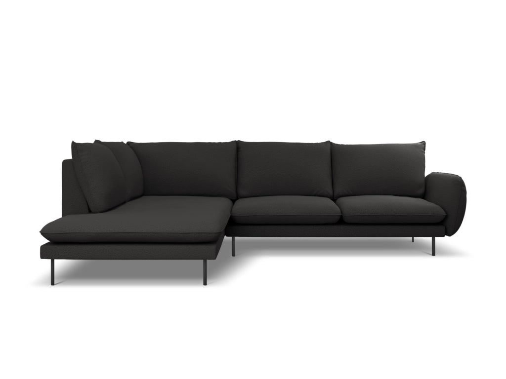 Cosmopolitan Design - Divano angolare sinistro "Vienna" 6 posti in bouclé nero 