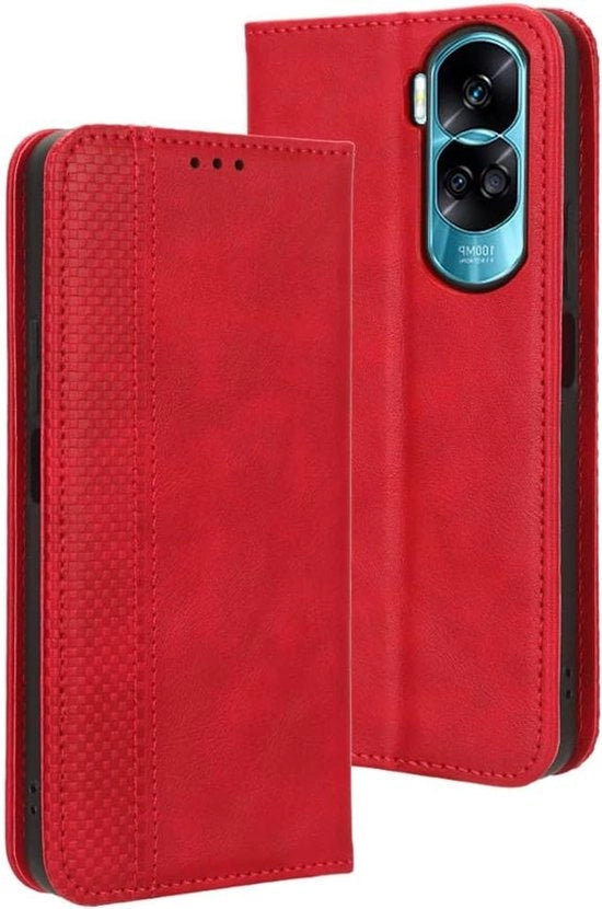 Copertura Premium PU/TPU per telefono cellulare con slot per stand e carta - Rosso - Adatto per Honor 90 Lite