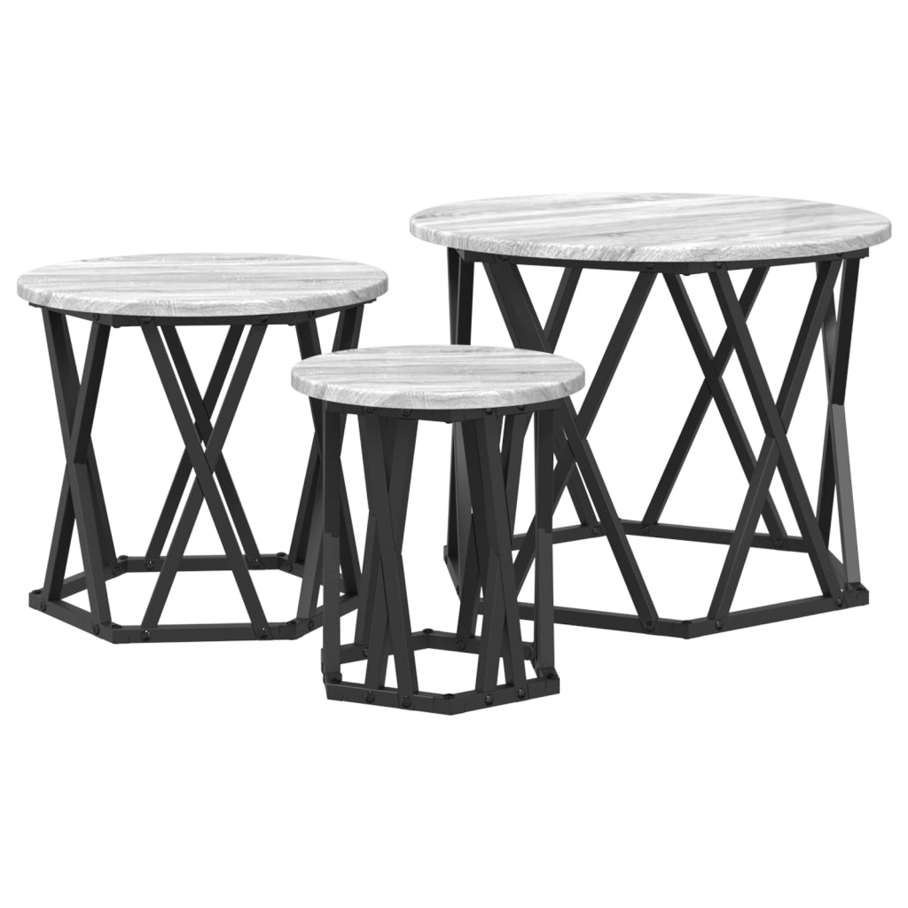 Set di Tavolini Impilabili 3 pcs Grigio Sonoma Legno Ingegnerizzato