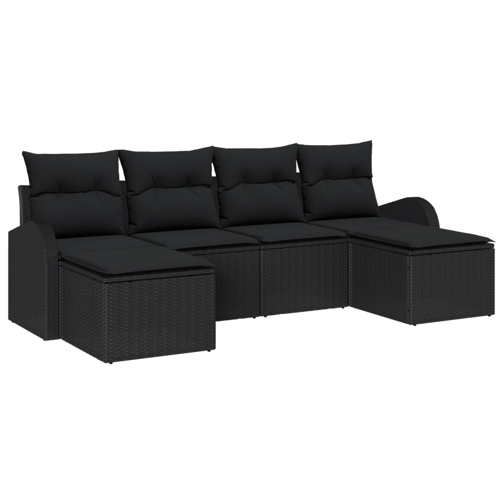 Set di divani da giardino a 6 pezzi con cuscini in polyrattan nero