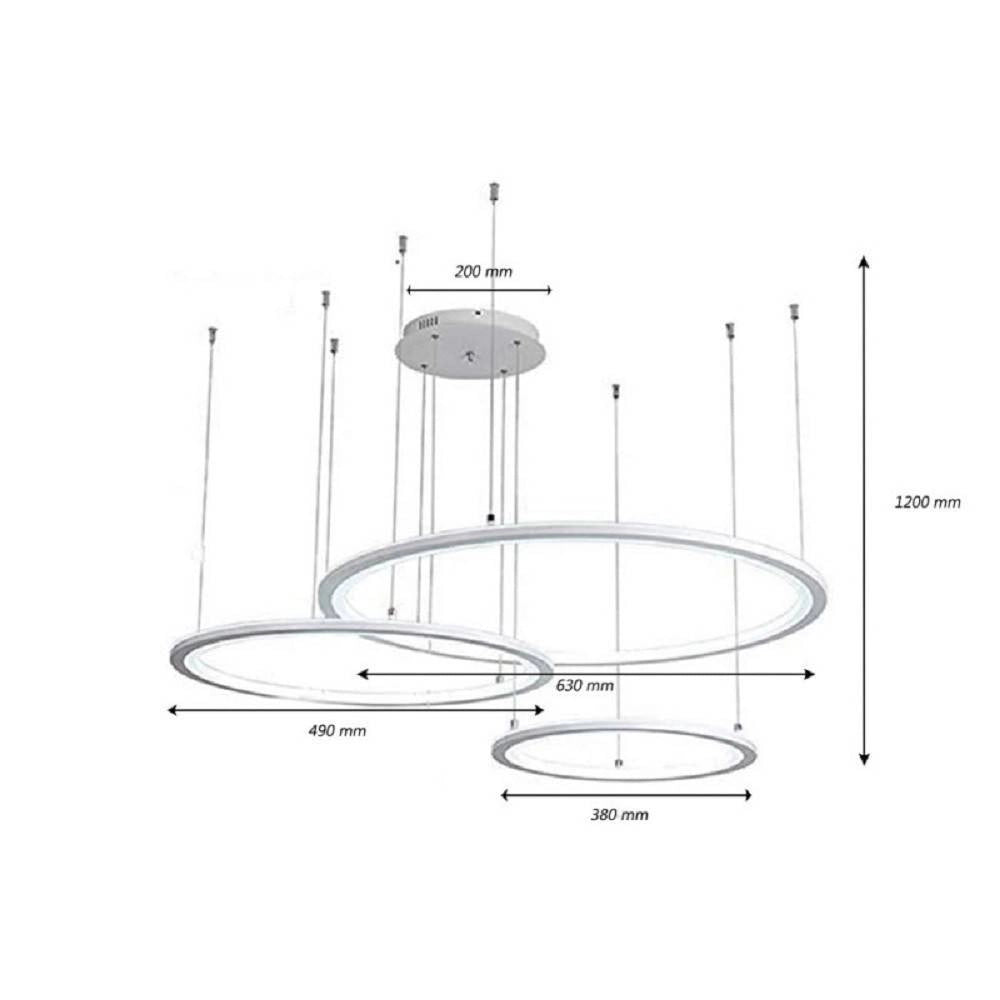 Trade Shop - Lampadario Led 60w A Sospensione 3 Anelli Cristalli Luce 3000k 6500k 4000k Lp-39b -