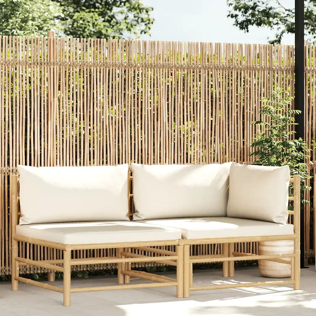 Set Divani da Giardino 2 pz con Cuscini Bianco Crema in Bambù 313143
