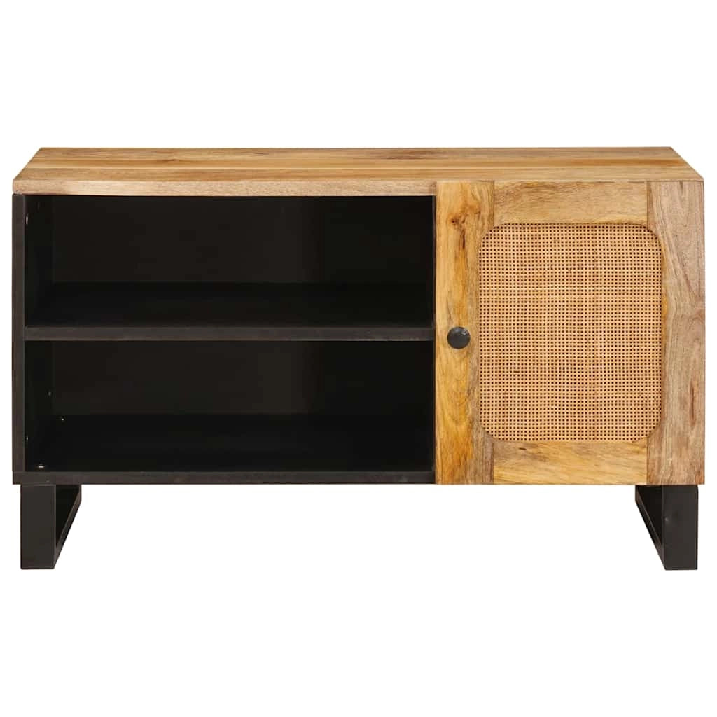 Elegante mobile porta TV con pratico contenitore 80 x 33 x 46 cm stile moderno legno massello di mango marrone 02_0057791