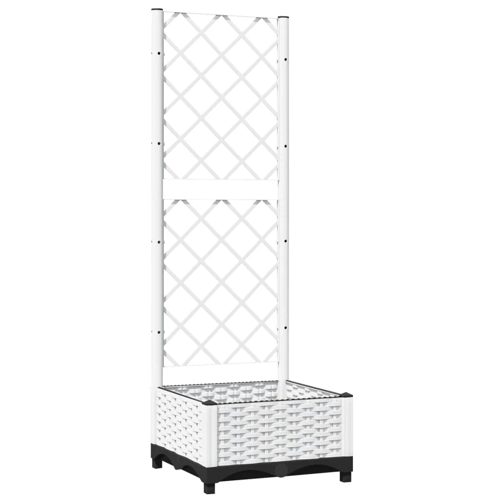 Fioriera rialzata per piante fiori e terrazze con traliccio 40 x 40 x 121,5 cm PP bianco 02_0038282