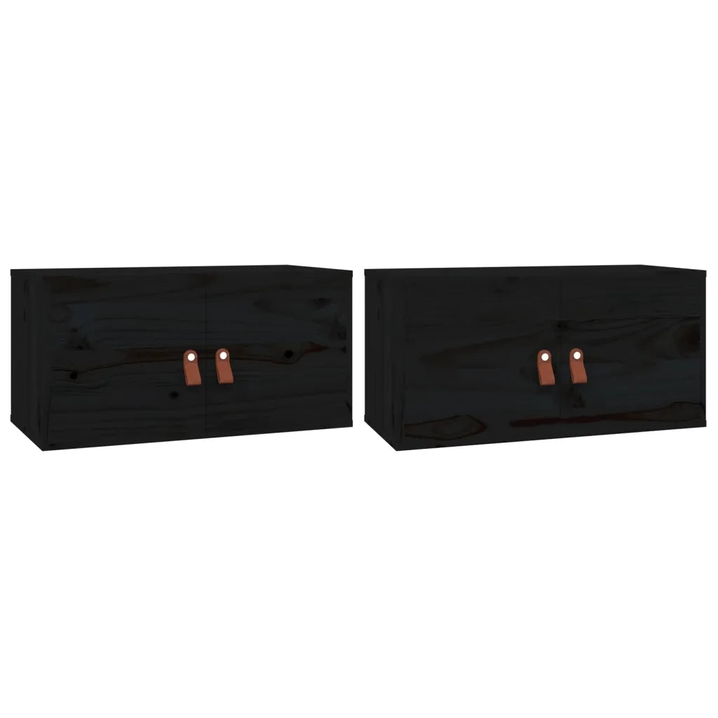 Pensili 2 pz Neri 60x30x30 cm in Legno Massello di Pino 818374