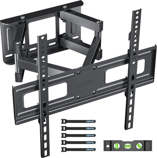 Supporto per TV con doppia braccio lungo per schermi da 23"-70" Piani e Curvi, Supporto per TV Rotativo e Regolabile, Doppio Braccio in Movimento, Sostiene fino a 45 kg, VESA 400x400mm, con Cavo HDMI, Livello Spirituale, 5 Adesivi Magnetici