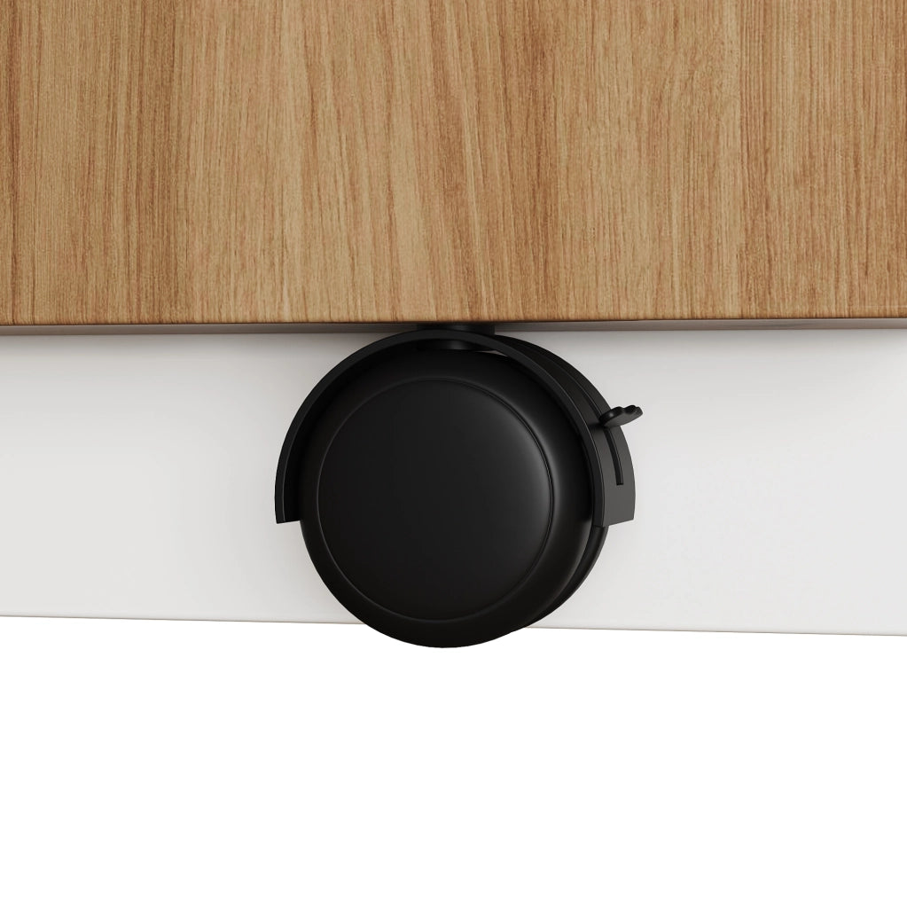 Scrivania pieghevole e girevole con 2 porte e 3 cassetti; 120x50x78 cm; bianco e rovere; in pannello truciolare