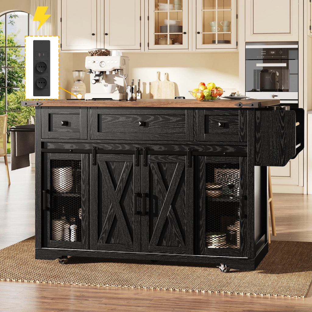 CARRELLO CUCINA con piano estraibile 120.2x45.3x91.5 cm Nero MDF