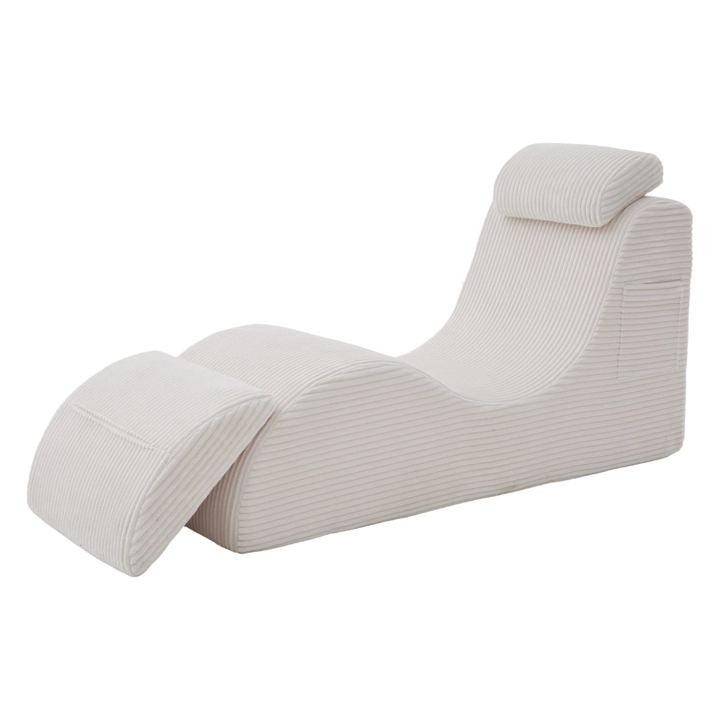 Poltrona singola ergonomica con tasca laterale e cuscino removibile in velluto a coste beige 160 × 66 × 90 cm