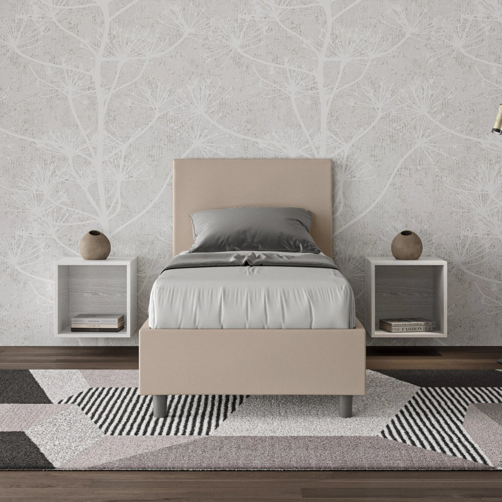 BS COM Letto singolo contenitore imbottito 80x200 similpelle tortora