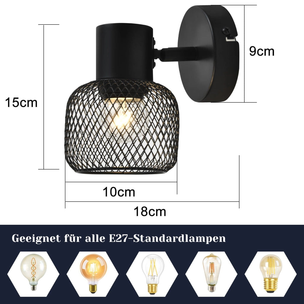 ZMH Faretto da soffitto neri retrò metallo girevoli 330° 40W per cucina cameretta soggiorno camera letto