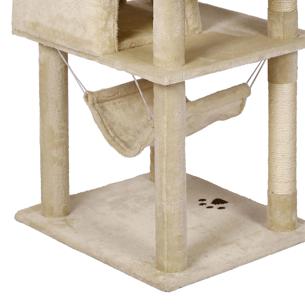 Albero tiragraffi beige con motivo a zampe 172cm Con amache, cucce per gatti e palline