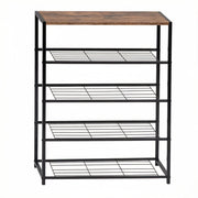 Scarpiera aperta con 4 ripiani a rete e piano superiore; stile industriale per ingresso; in MDF e acciaio; 30×63×83 cm