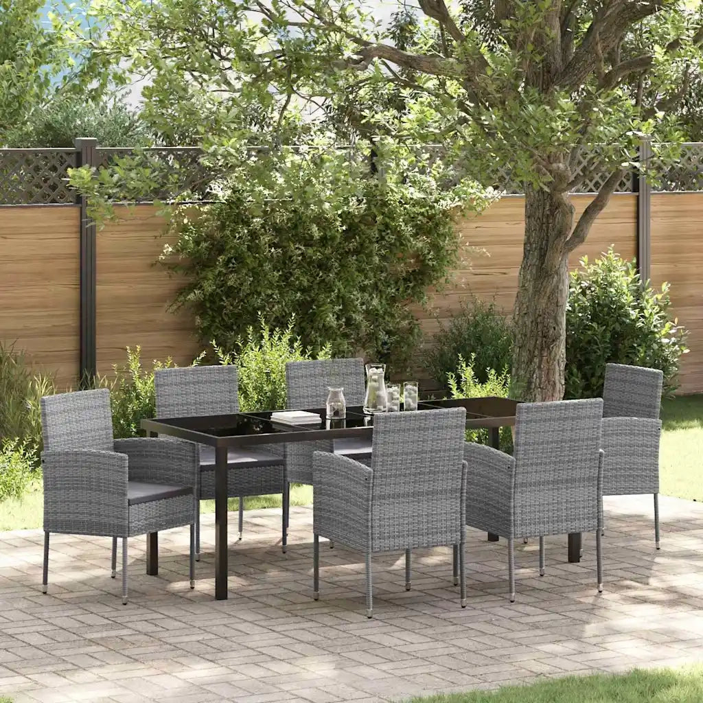 Set da Pranzo per Giardino con cuscino 7 pcs Grigio polyrattan 3380062