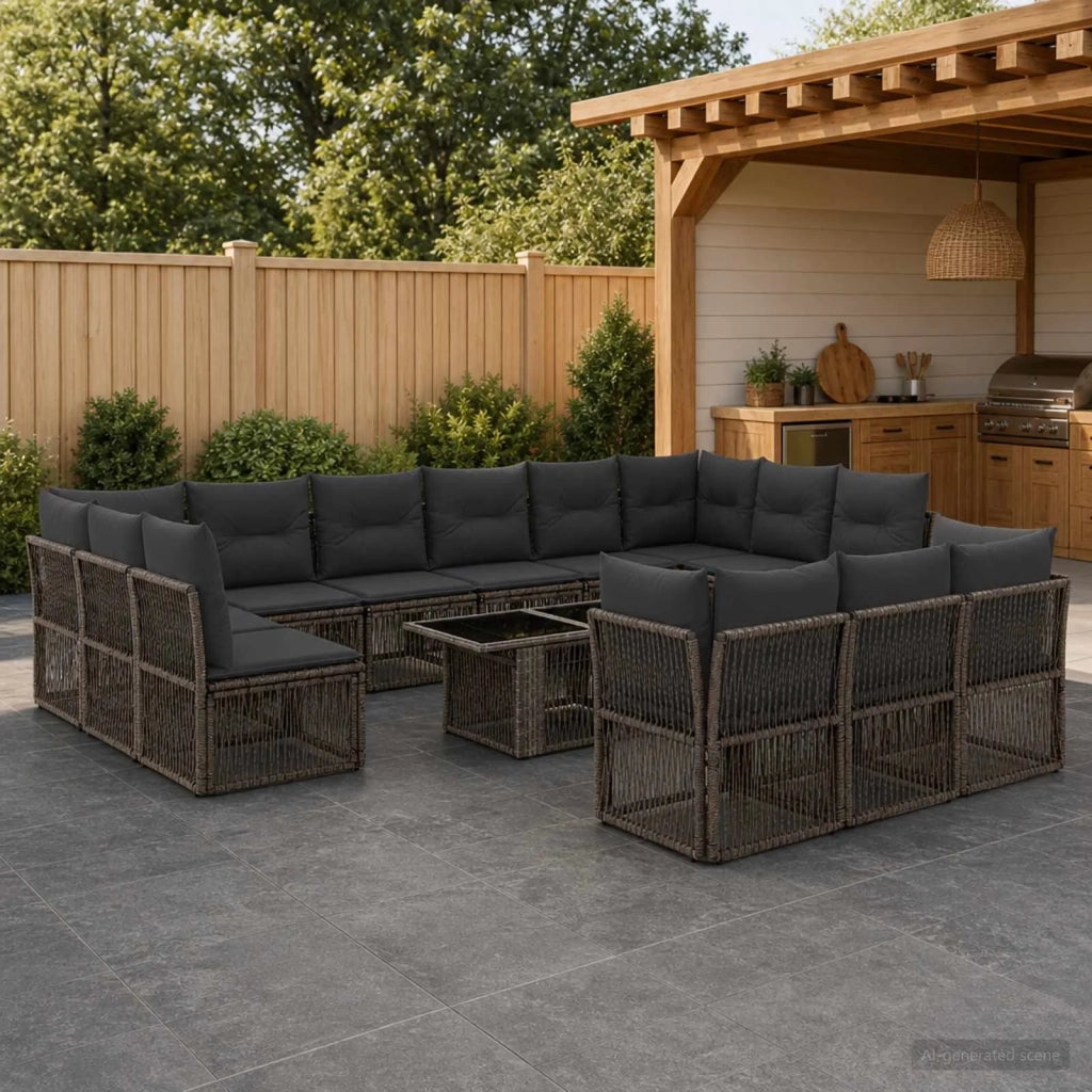 Set Divano da Giardino 14 pz Grigio polyrattan 3436556