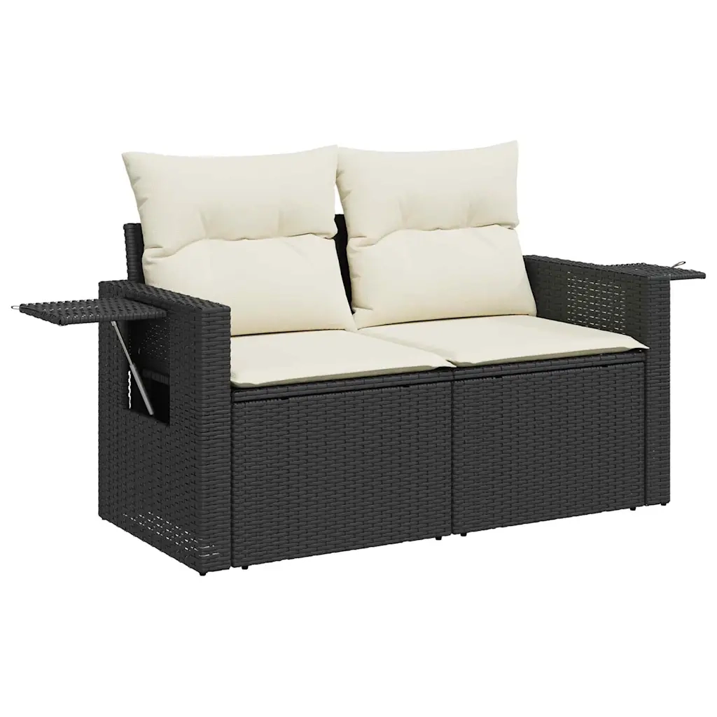 Set Divano da Giardino 10 pcs Nero e Crema polyrattan