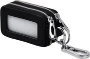 Etui in pelle per chiave automobilistica, etui in pelle unisex con chiusura trasparente e finestra, fodero per chiave automobilistica con hanger automatico e protezione