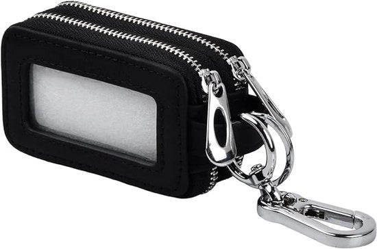 Etui in pelle per chiave automobilistica, etui in pelle unisex con chiusura trasparente e finestra, fodero per chiave automobilistica con hanger automatico e protezione