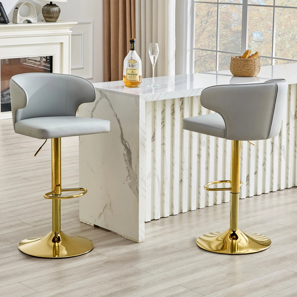Sgabello da bar girevole con altezza regolabile e poggiapiedi, in PU grigio chiaro 70,5 × 56,0 × 55,5 cm