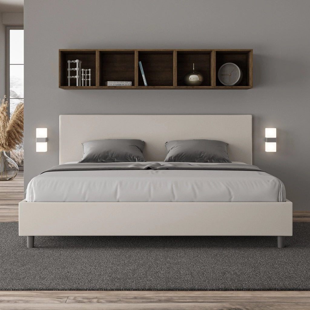 Letto Matrimoniale Large 180x190 cm con Rete e Contenitore Adele Bianco