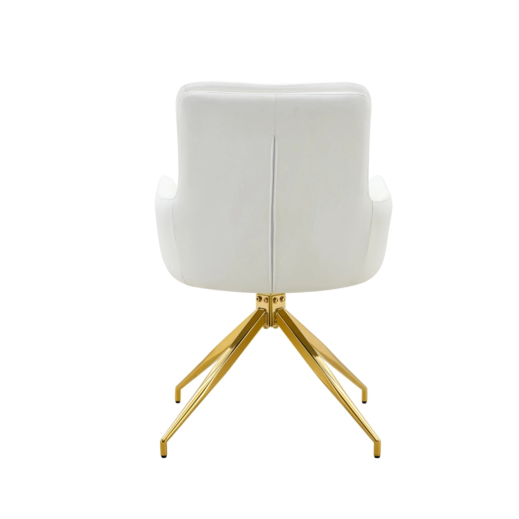 Sedia da pranzo girevole a 360° con schienale imbottito e gambe metalliche in PU Bianco e Oro