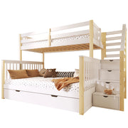 LETTO A CASTELLO 90x200/140x200 cm Bianco e Naturale con cassetti