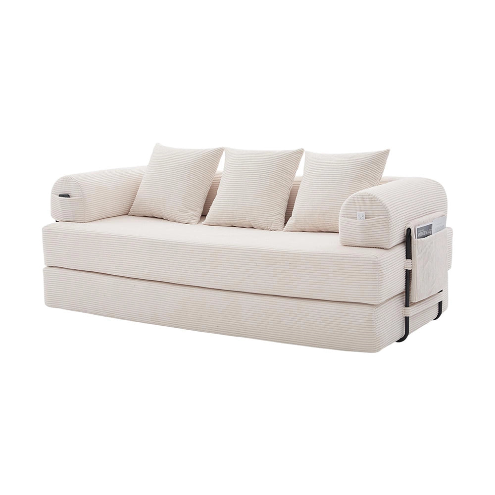 Divano pieghevole - Xylo - Struttura metallica, 3 cuscini, beige