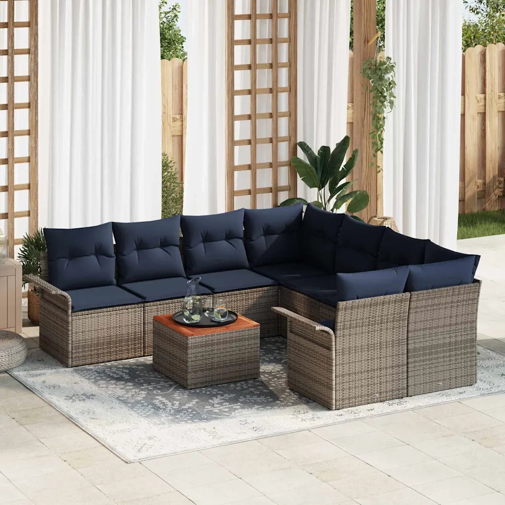 Set Divano da Giardino con cuscino 9 pcs Grigio polyrattan