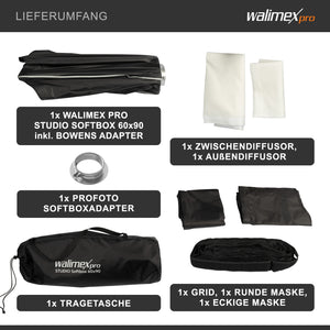 Studio Softbox Octagon 90cm + adattatore softbox per Profoto (diametro esterno: 15,2 cm), ruotabile a 360°, facile da montare, inclusa griglia, maschera