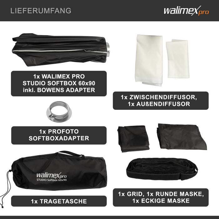 Studio Softbox Octagon 90cm + adattatore softbox per Profoto (diametro esterno: 15,2 cm), ruotabile a 360°, facile da montare, inclusa griglia, maschera