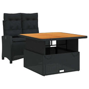 Set da Pranzo da Giardino 2 pz | Set Salotto da Giardino con Cuscini Nero in Polyrattan