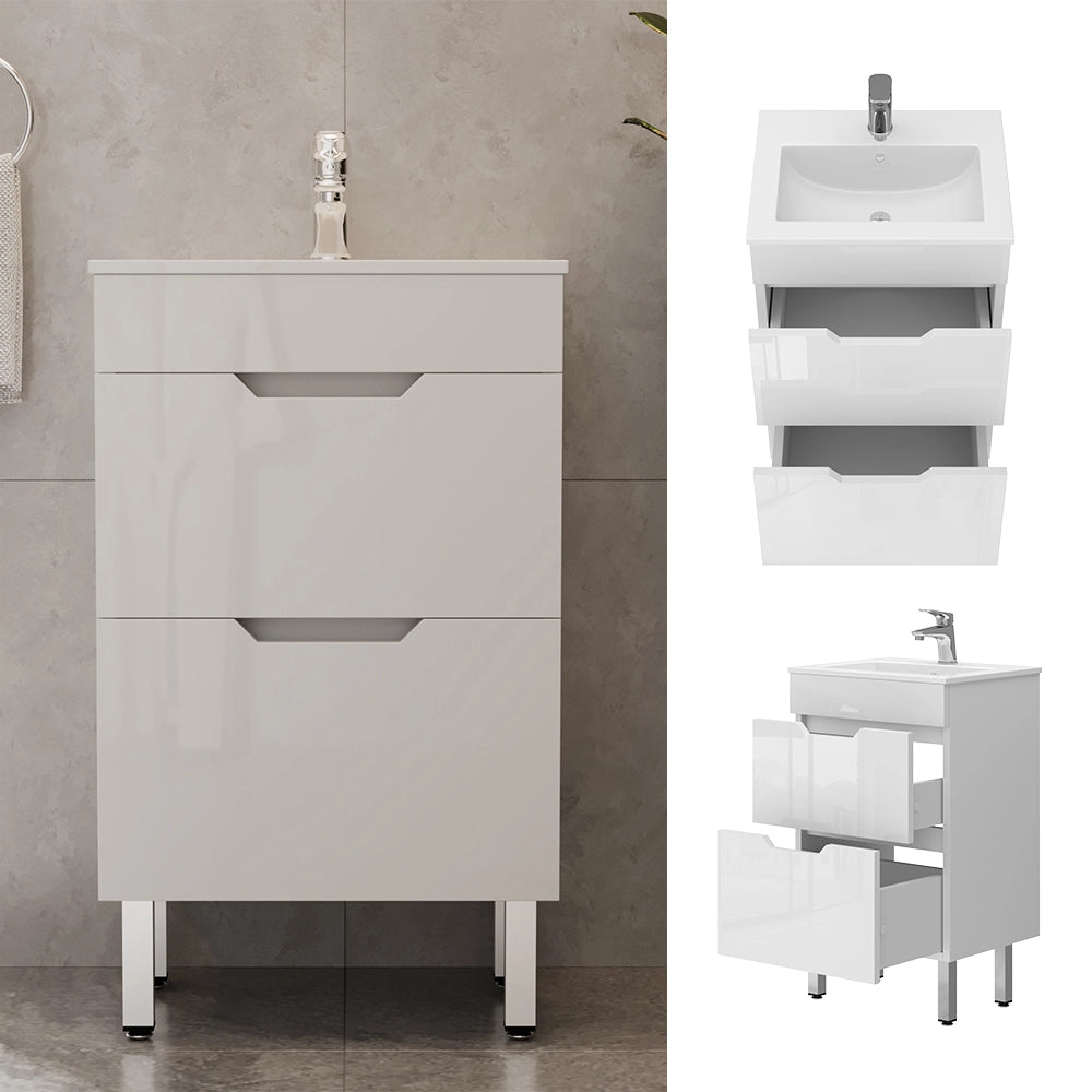 Vicco Set mobili bagno Bianco 2 parti, con lavabo e 2 cassetti