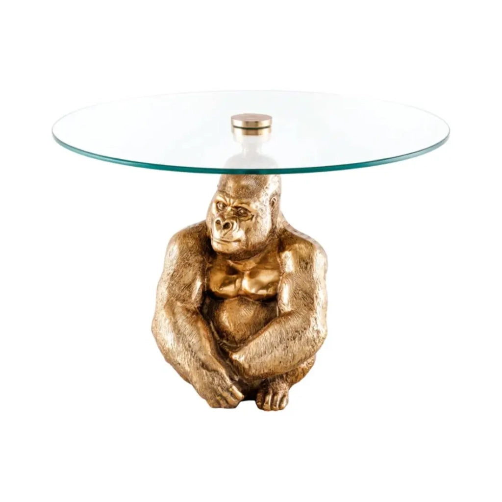 Tavolino basso GORILOX rotondo 60 cm in alluminio dorato e vetro temperato