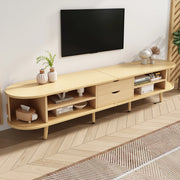 OKWISH Mobile TV con 2 Cassetti e 2 Ante Scorrevoli, Ripiani Regolabili e Piedini Regolabili, in MDF, Rovere Chiaro, 175 x 40 x 42 cm
