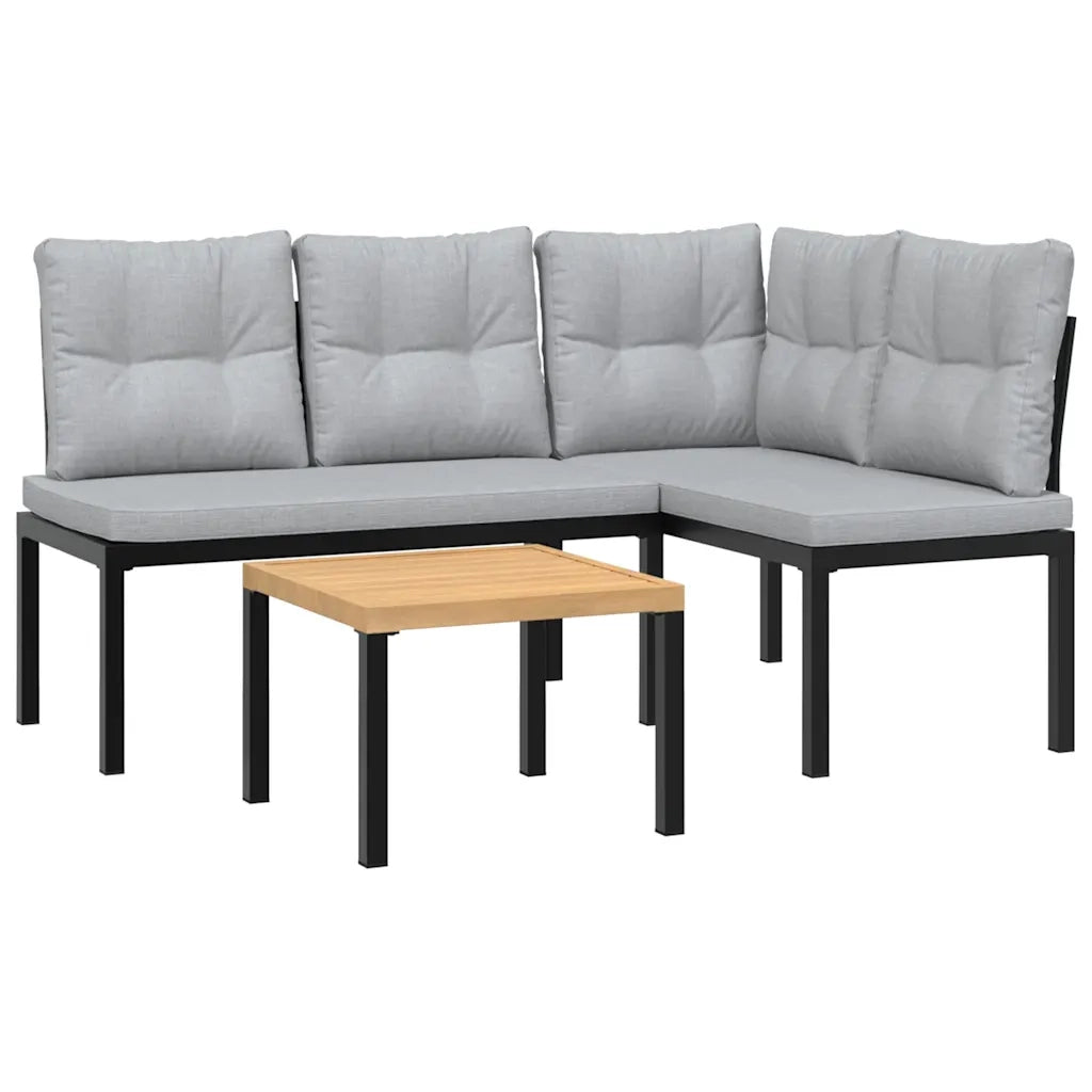 Set Panche Giardino Cuscini 3pz Nero Acciaio Verniciato Polvere