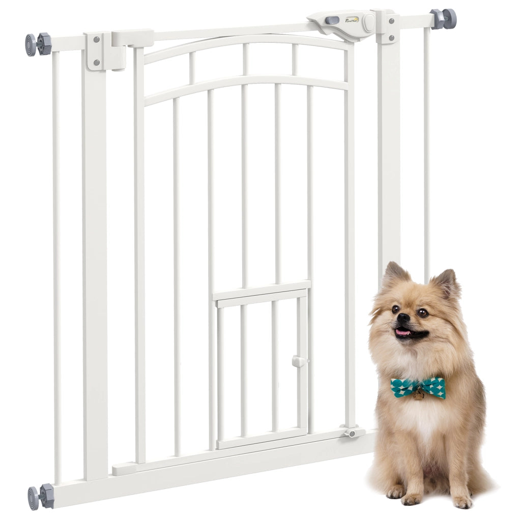 Cancellino per Cani taglia Piccola e Media con Chiusura Automatica, in Acciaio e PA, 74-80x76 cm, Bianco