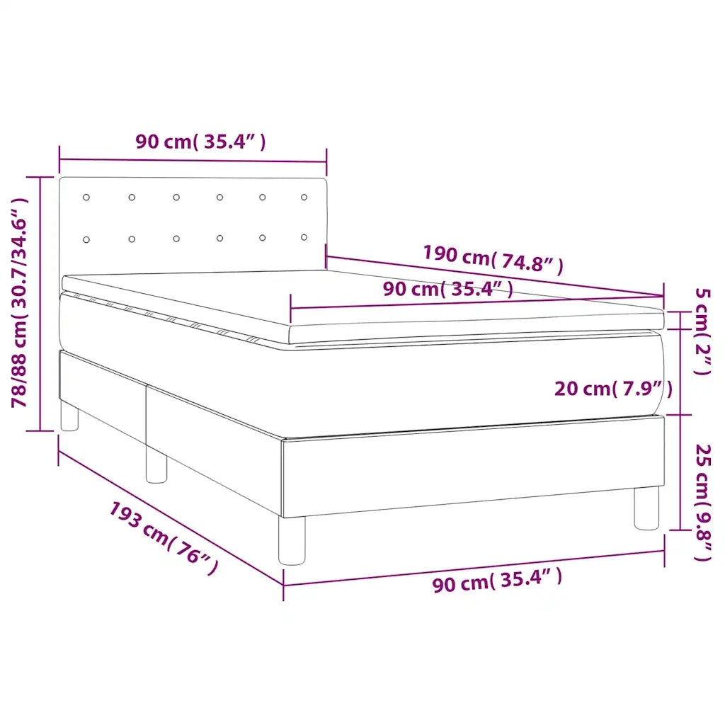 Letto a Molle con Materasso e LED Blu Scuro 90x190cm in Velluto 3134619