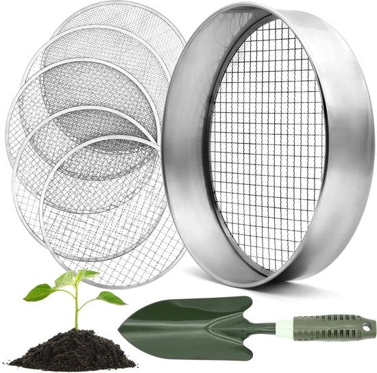 Sistema di Sostituzione del Terriccio - Rond 30 cm - Incluso Spazzola per Giardino e Sostituzione del Terriccio RVS - Per Aria e Semi - Incluso Spazzola per Giardino 

Modello: Zand Zeven Compost Zeef