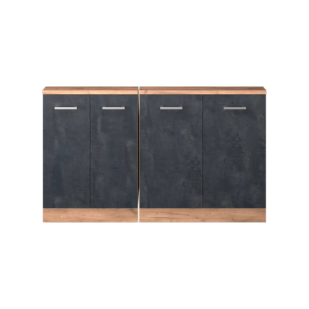 Mobile cucina sottotetto R-Line Calce nera/Rovere dorato 140 cm Set di 2 Vicco