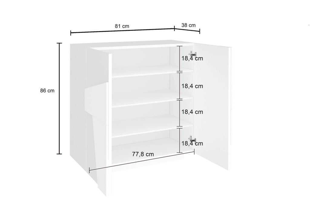 Scarpiera 2 Ante Battenti 81,2x39,2x86 cm Ping Bianco Lucido