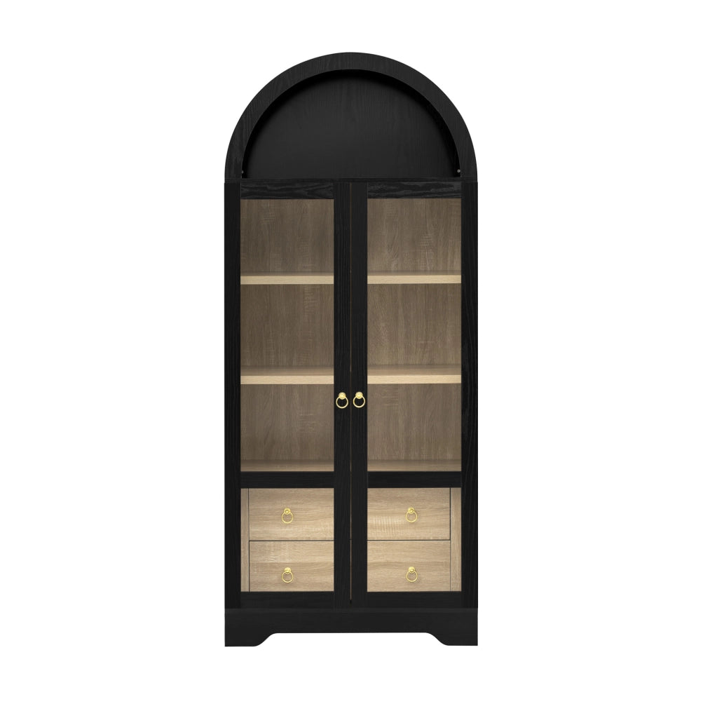 CREDENZA ALTA 76,2x40,1x180 cm Nera in MDF e vetro