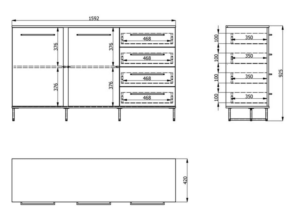 Madia Ceredano, Credenza 4 Cassetti, 159x42x95h cm Marrone Rovere Nodi
