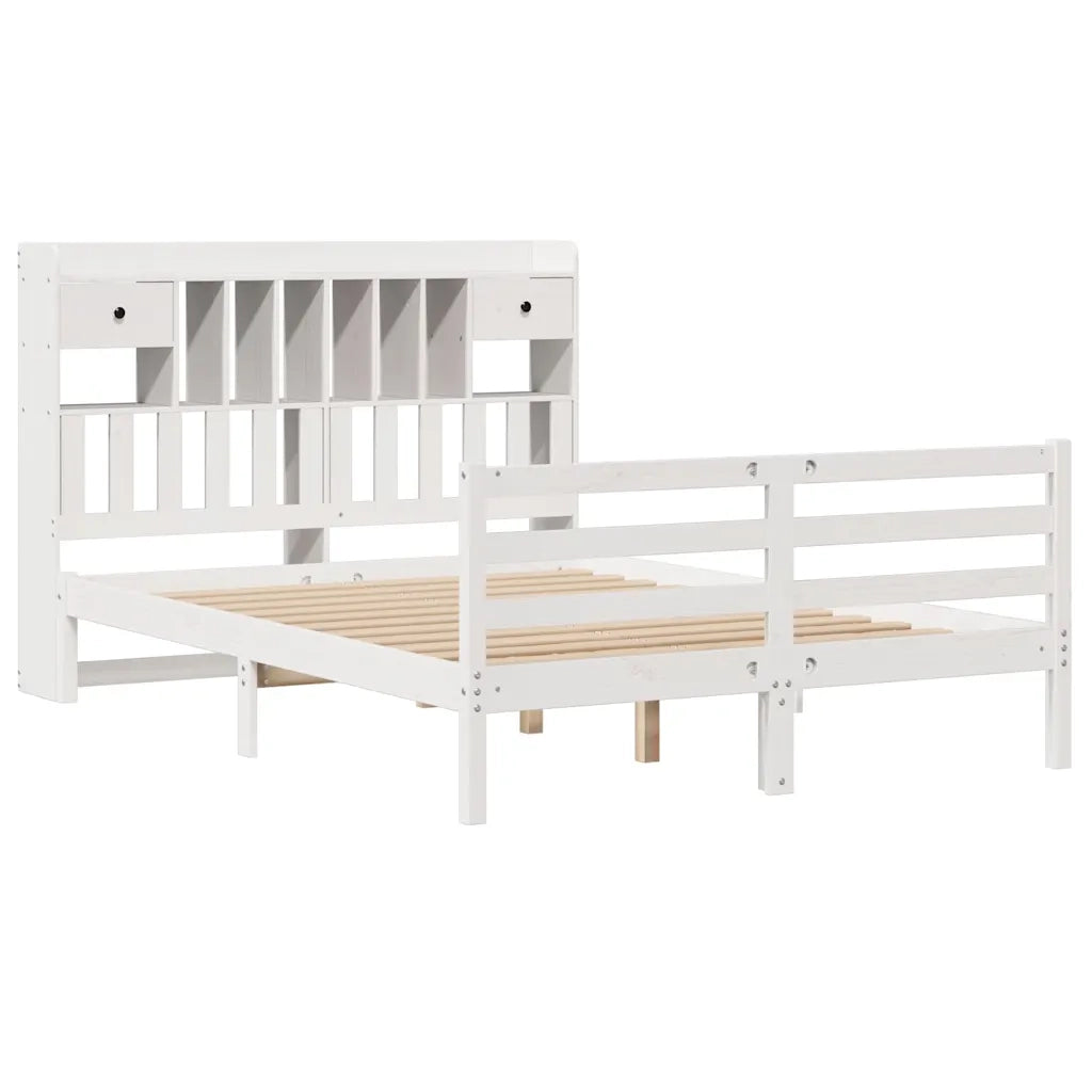 Letto Libreria senza Materasso-Struttura Letto con contenitore Bianco 150x200 cm Legno di Pino 278136