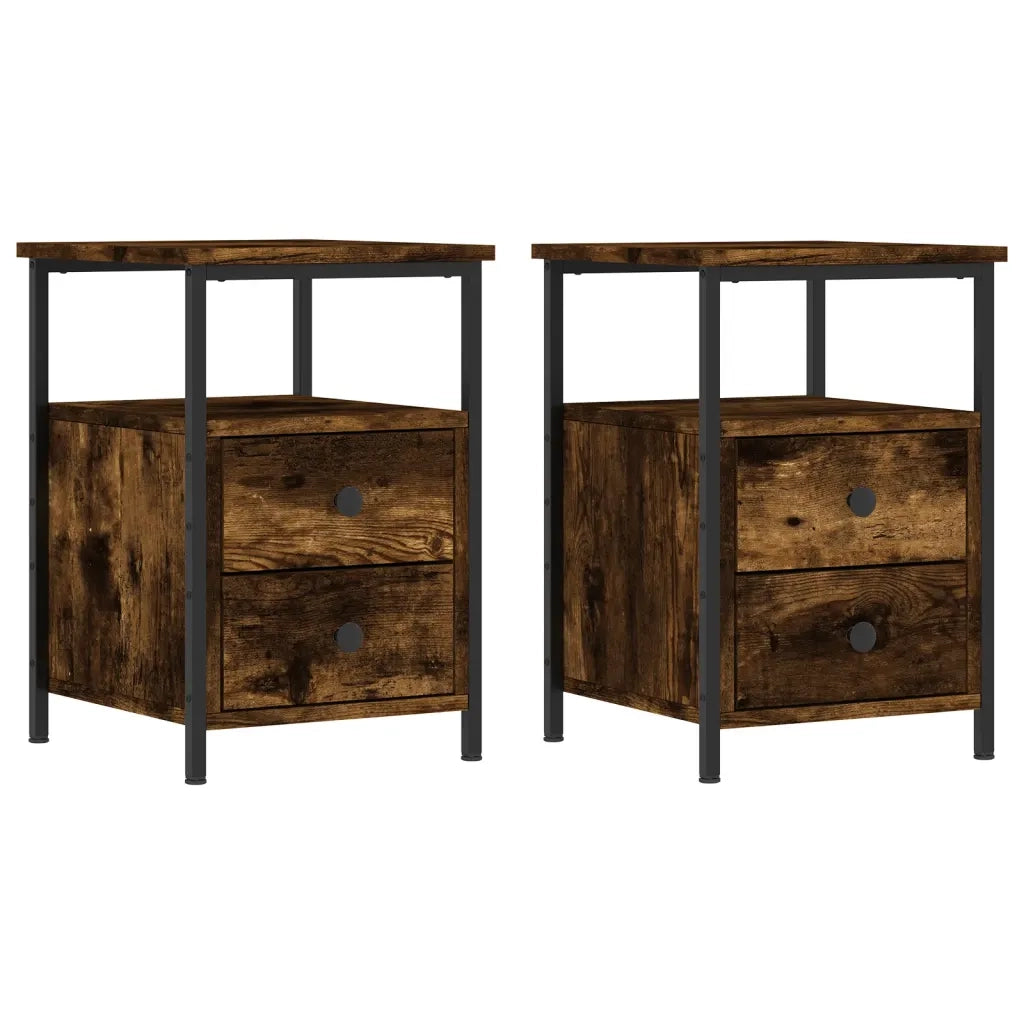 Set di 2 Comodini | Armadio da Notte | Mobiletto da notte Rovere Fumo 34x35,5x50 cm in Legno Multistrato