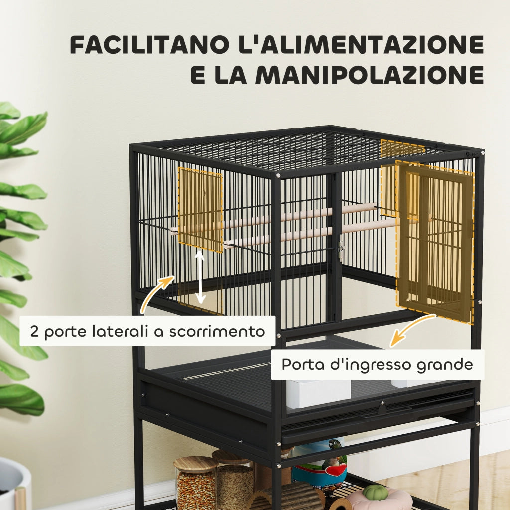 Gabbia per Uccelli ¨C zephmum ¨C Nero, Acciaio e PP, 48x46x83 cm