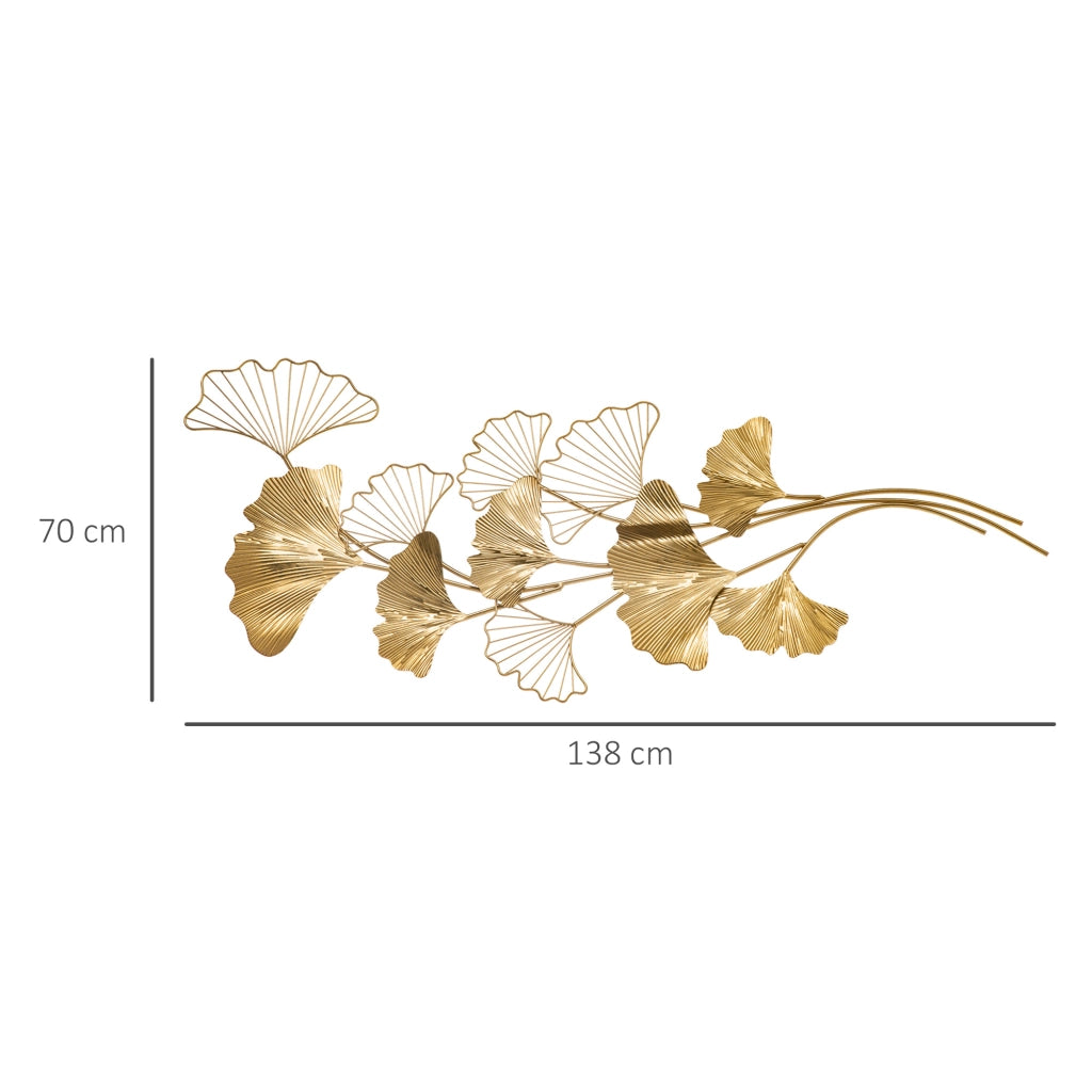 Decorazione Murale Metallo 3D Foglie Ginkgo ¨C Xylo ¨C Dorato 138x70cm