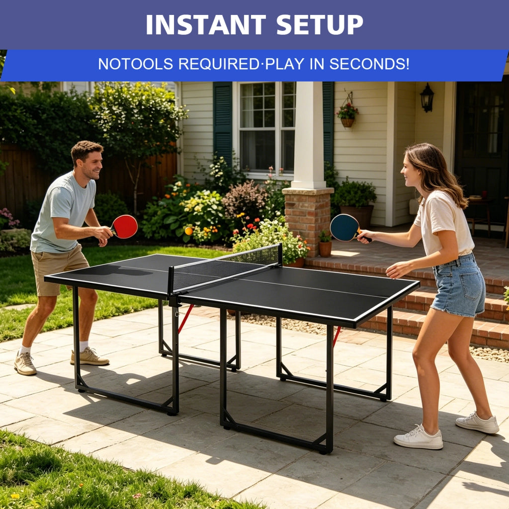 TAVOLO DA PING PONG Pieghevole 182x91 cm Nero con rete, 2 racchette e 3 palline