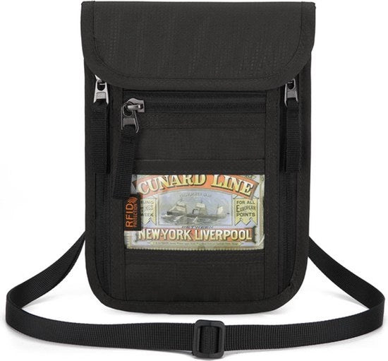 Tas di portafoglio anti furto - 3 taschini con chiusura a zip - Tasca documenti con cinturino - Blocco RFID - Impermeabile - Tasca di portafoglio per uso quotidiano