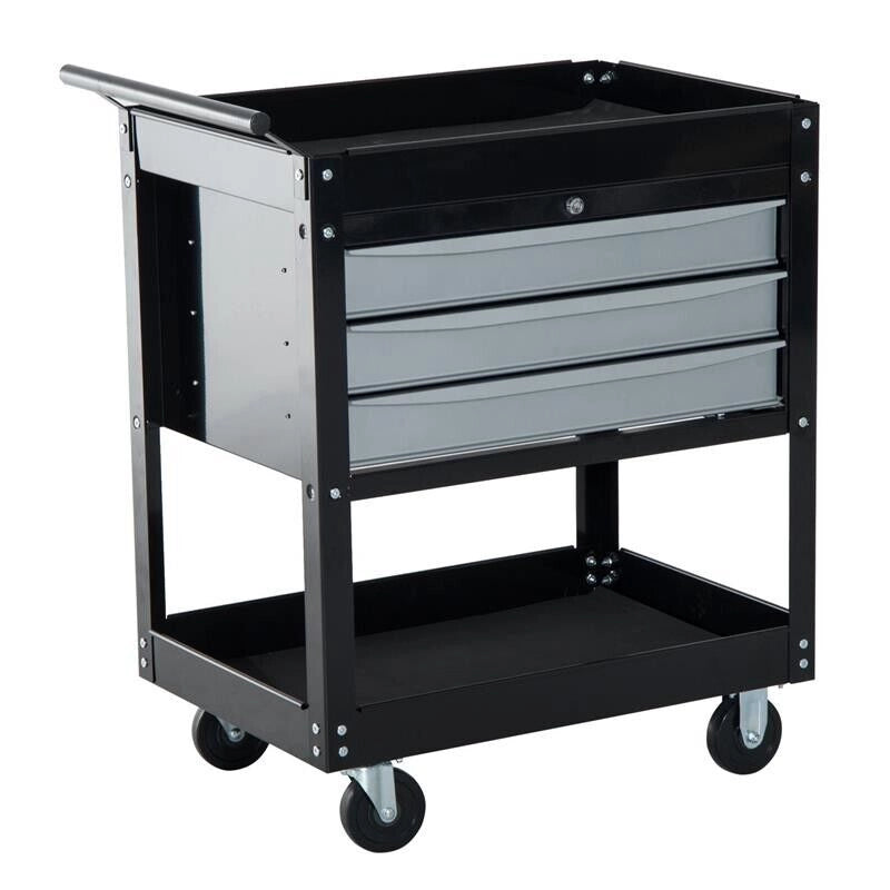 CARRELLO DA OFFICINA PROFESSIONALE CASSETTIERA PORTAUTENSILI IN LAMIERA NERO 68X46X88CM